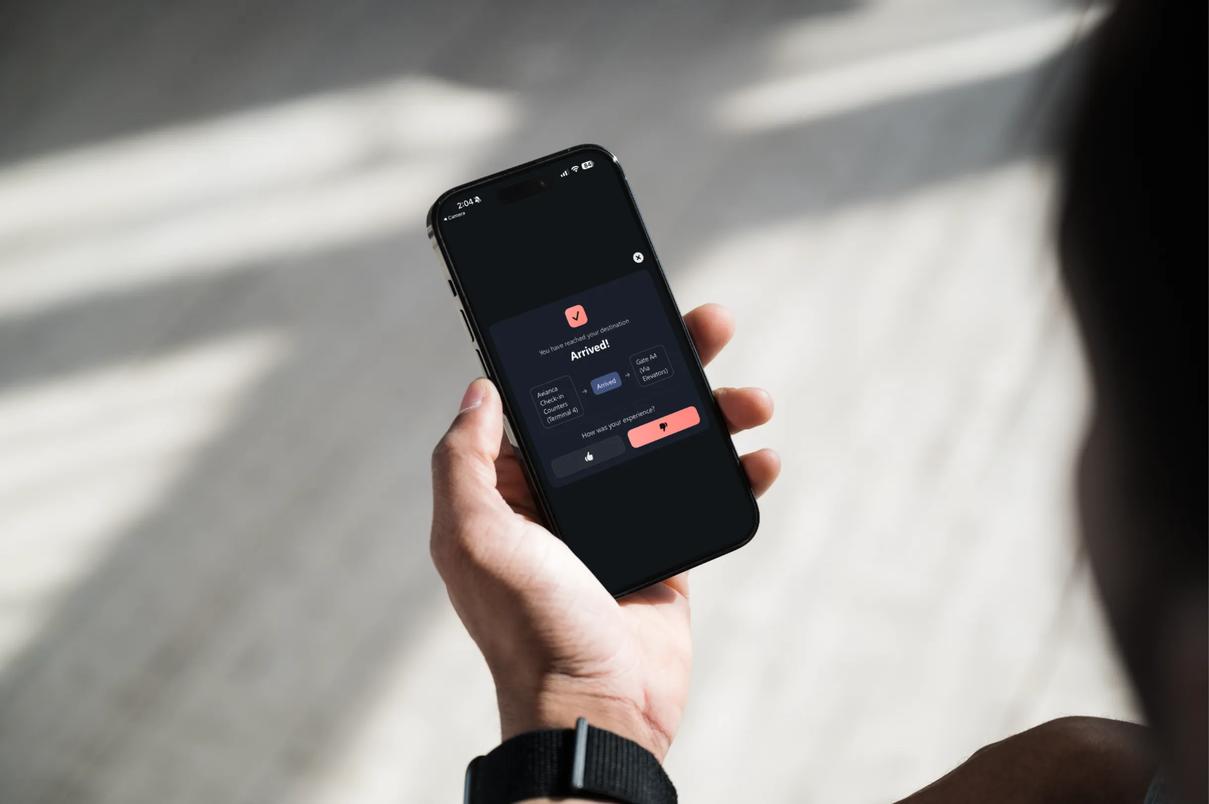 A visitor following RouteMe turn-by-turn directions on their phone